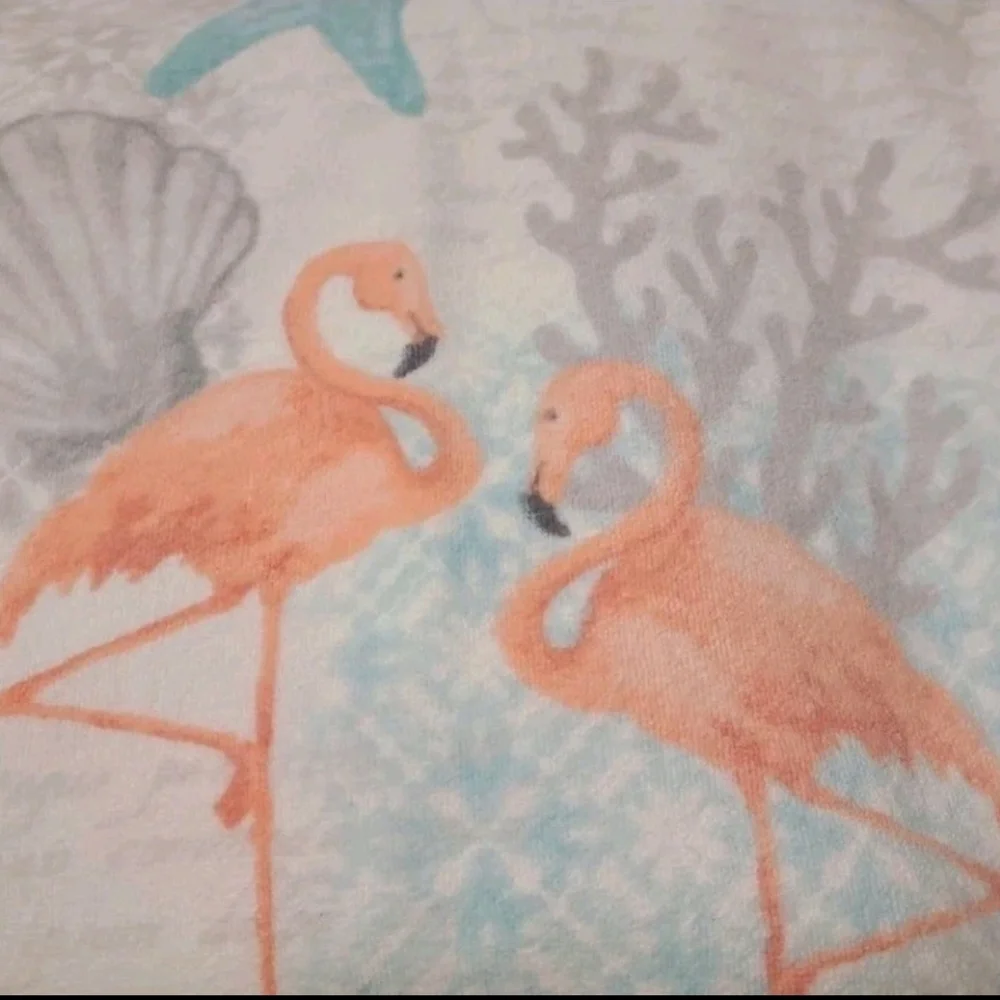 2pc Resort Tropical Pink Flamingo Starfish Seashell Velour Bath TOWEL Set New